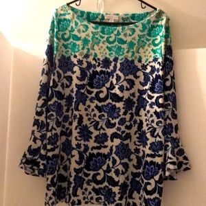 Charter Club liberty Floral bell sleeves size 2x blue green cream cottag…